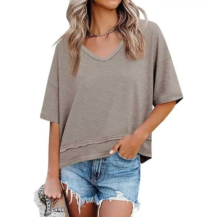 Women's V Neck Summer T Shirt Casual Flowy Top