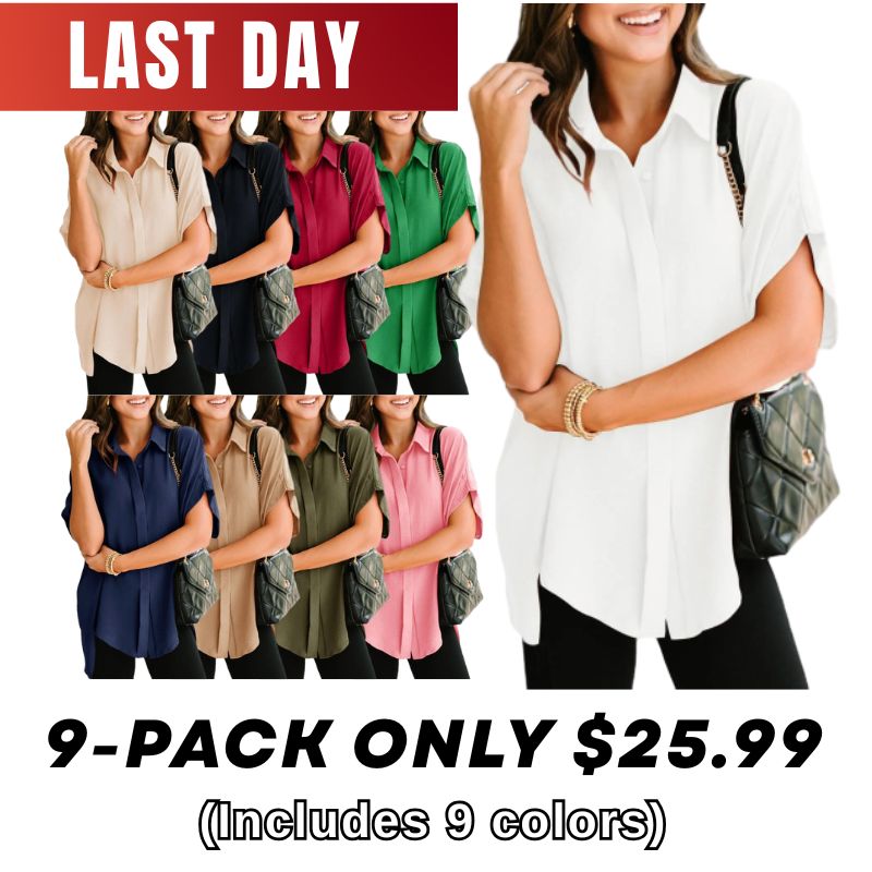 ⚡️Ends Today: 80% OFF! 🔥Women's Casual V Neck Button Down Blouse