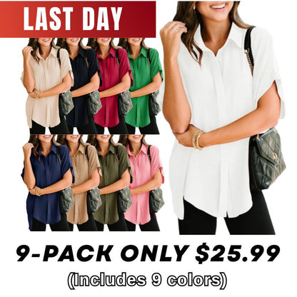 ⚡️Ends Today: 80% OFF! 🔥Women's Casual V Neck Button Down Blouse