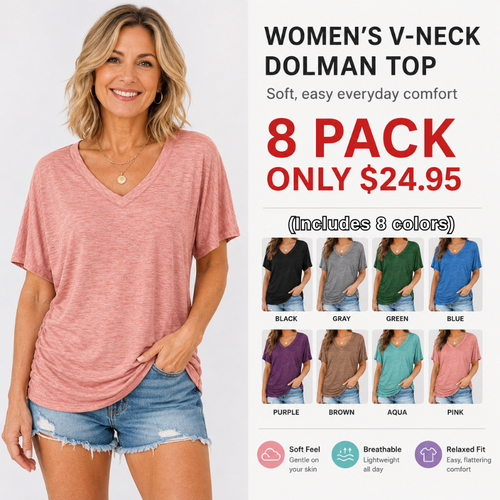 Soft V-Neck Loose Fit T-Shirt with Side Ruching