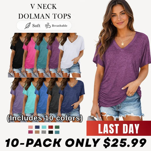 ⚡️ Summer sale: 80% OFF 🔥V Neck Dolman Tops with Side Shirring
