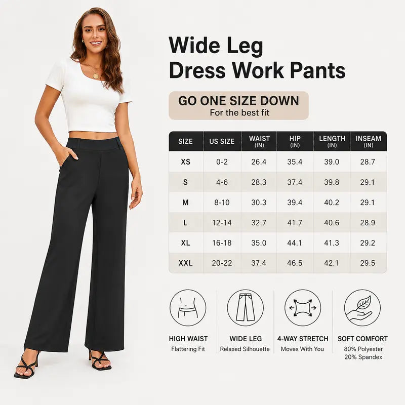 Women's Wide Leg Dress Pants High Waist Business Casual Office Trousers