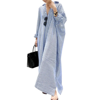 🏆 Summer sale: 80% OFF! 🔥Women's Casual Striped Cotton Maxi Shirt Dress