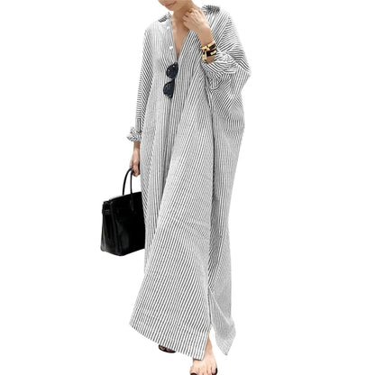 🏆 Summer sale: 80% OFF! 🔥Women's Casual Striped Cotton Maxi Shirt Dress