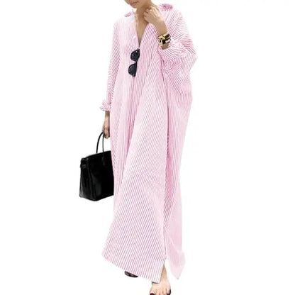 🏆 Summer sale: 80% OFF! 🔥Women's Casual Striped Cotton Maxi Shirt Dress