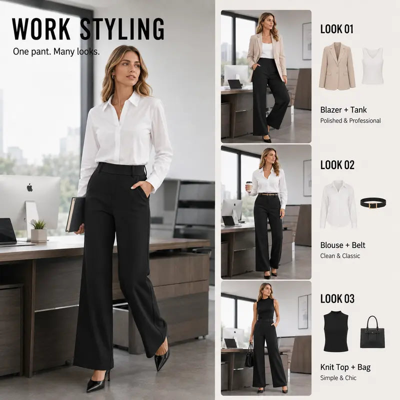 Women's Wide Leg Dress Pants High Waist Business Casual Office Trousers