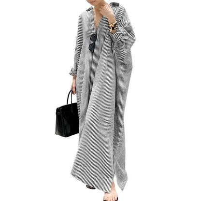 🏆 Summer sale: 80% OFF! 🔥Women's Casual Striped Cotton Maxi Shirt Dress
