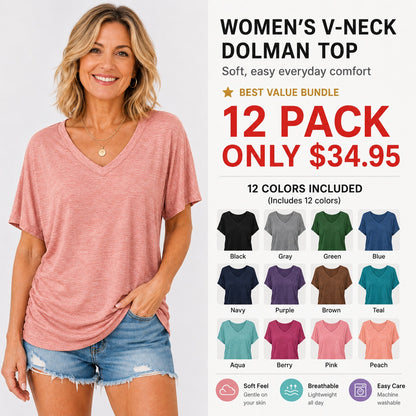 Soft V-Neck Loose Fit T-Shirt with Side Ruching