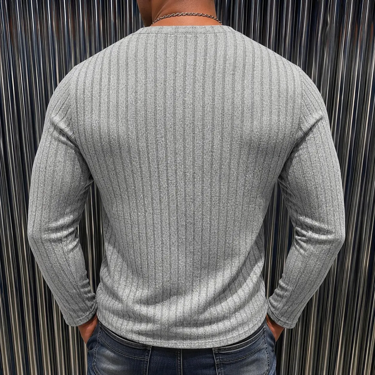 Men’s Slim Fit Ribbed Henley Shirt