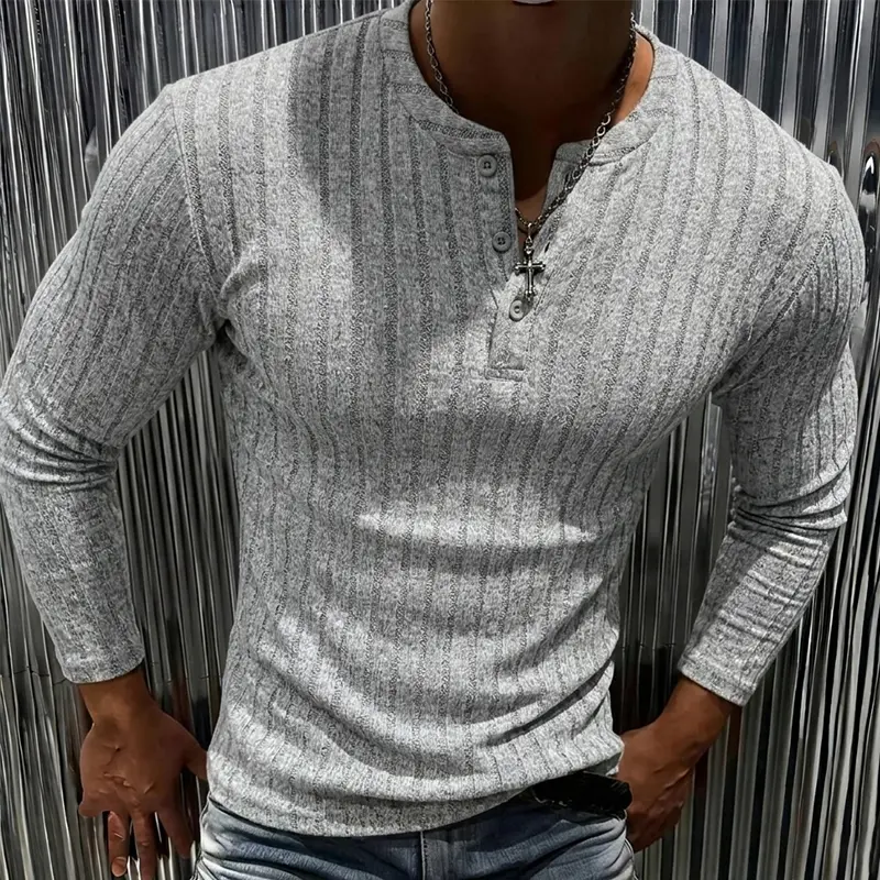 Men’s Slim Fit Ribbed Henley Shirt
