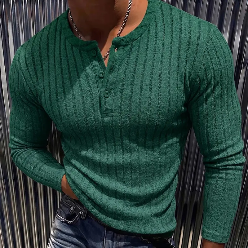 Men’s Slim Fit Ribbed Henley Shirt