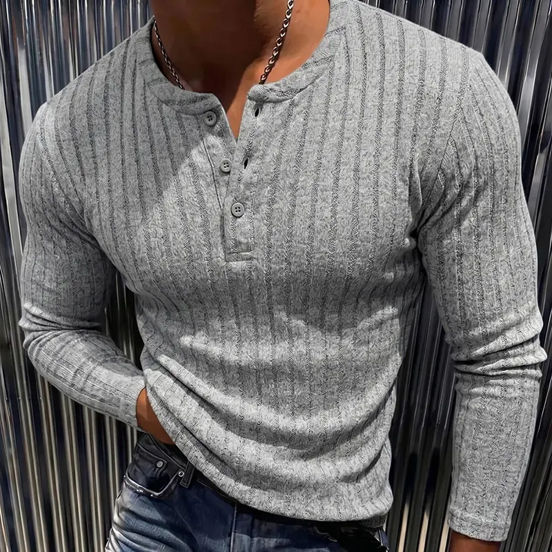 Men’s Slim Fit Ribbed Henley Shirt