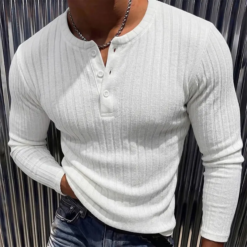 Men’s Slim Fit Ribbed Henley Shirt