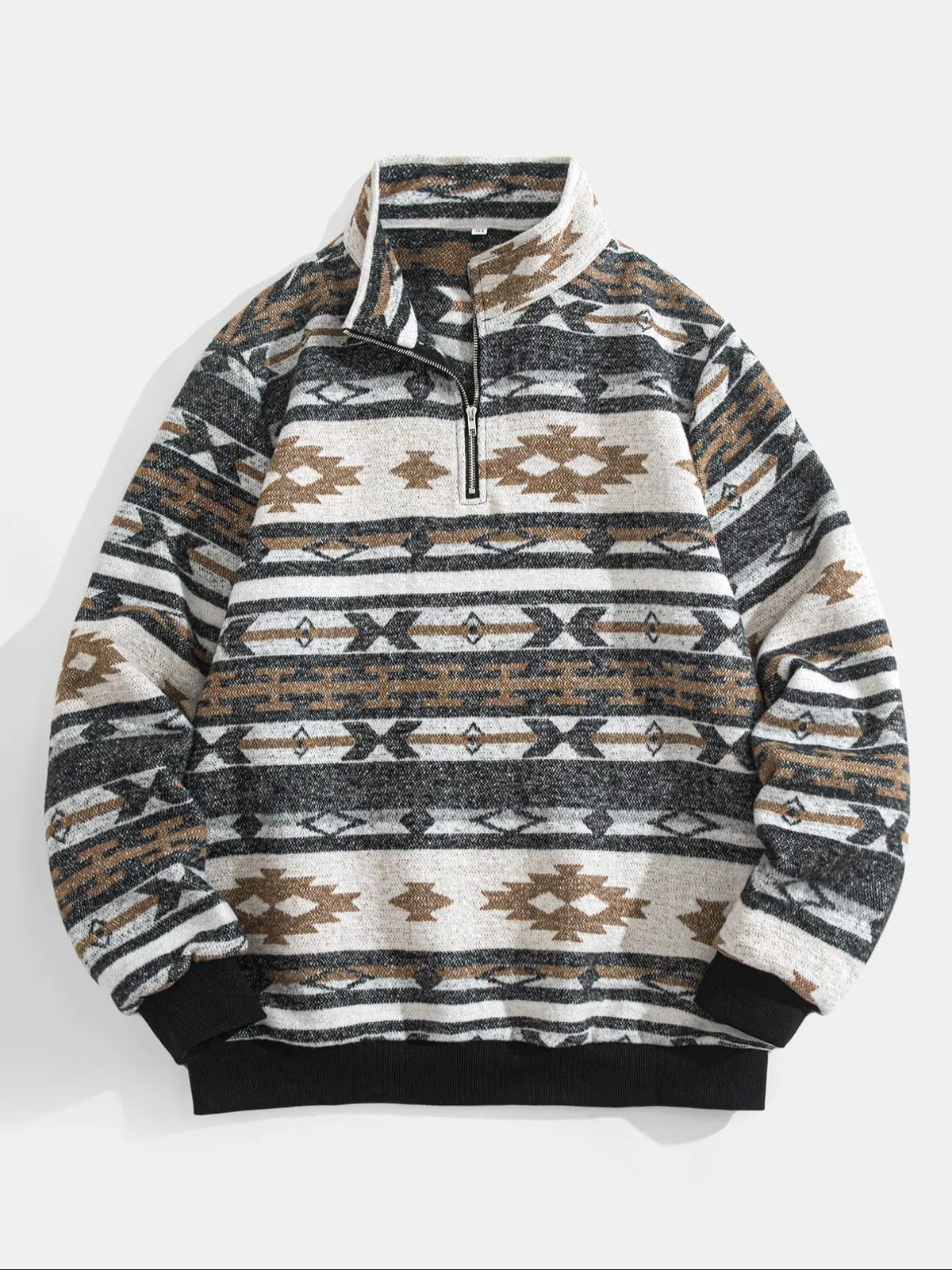 Men's Ethnic Pattern Half Zip Up Mock Neck Jacket