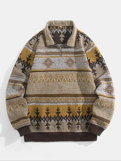 Men's Ethnic Pattern Half Zip Up Mock Neck Jacket
