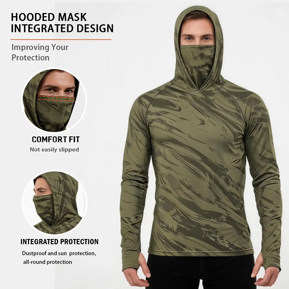 Men's Quick-dry Breathable Sun Protection Hooded Long Sleeve T- with Face Mask