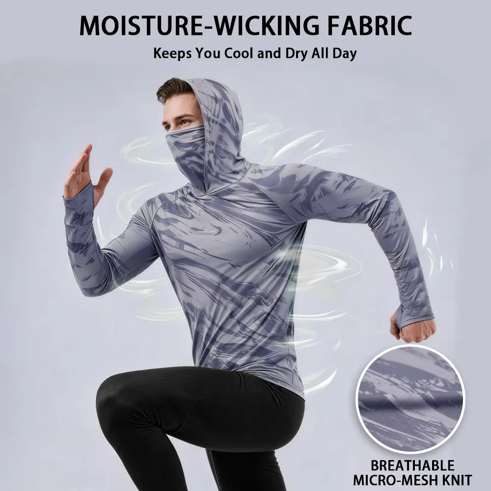 Men's Quick-dry Breathable Sun Protection Hooded Long Sleeve T- with Face Mask