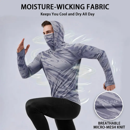 Men's Quick-dry Breathable Sun Protection Hooded Long Sleeve T- with Face Mask