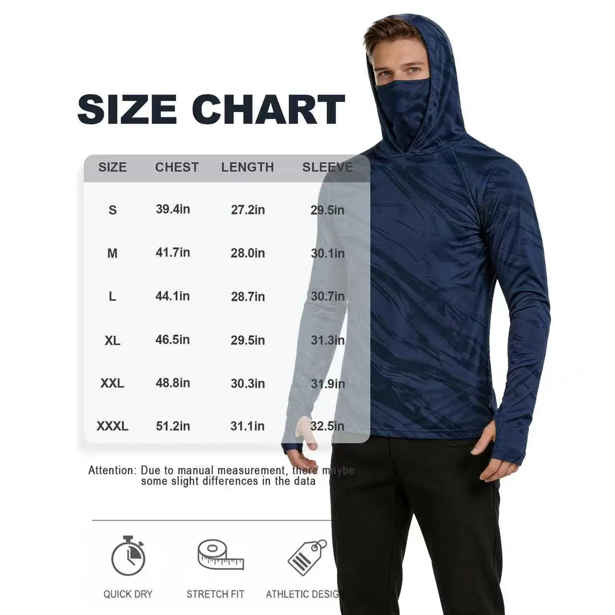 Men's Quick-dry Breathable Sun Protection Hooded Long Sleeve T- with Face Mask