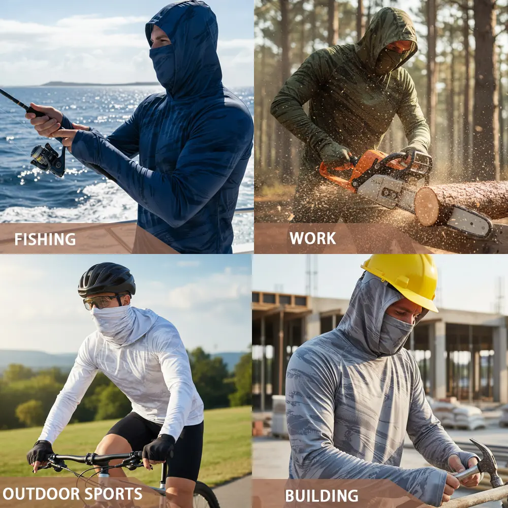 Men's Quick-dry Breathable Sun Protection Hooded Long Sleeve T- with Face Mask