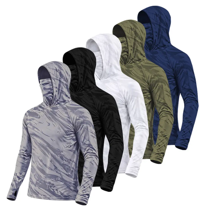 Men's Quick-dry Breathable Sun Protection Hooded Long Sleeve T- with Face Mask