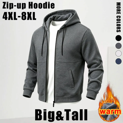 Plus-size men’s zip-up fleece hoodie sweatshirt