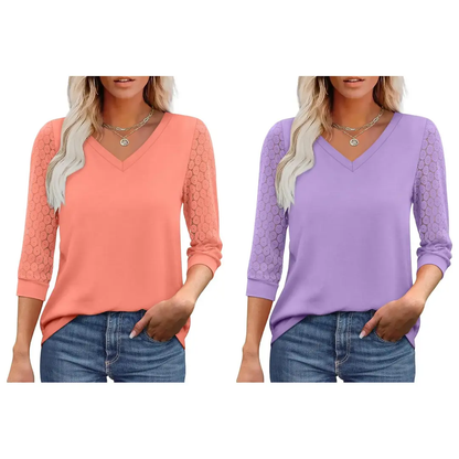 Womens Tops V-Neck Lace Tunic Tops
