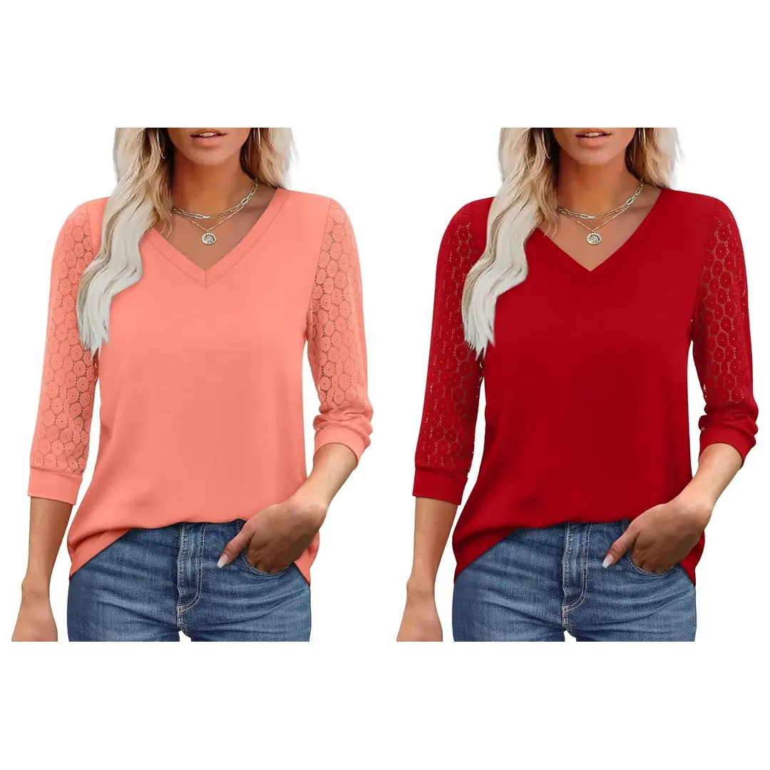 Womens Tops V-Neck Lace Tunic Tops