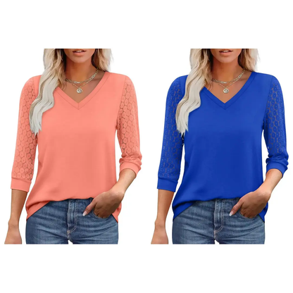 Womens Tops V-Neck Lace Tunic Tops