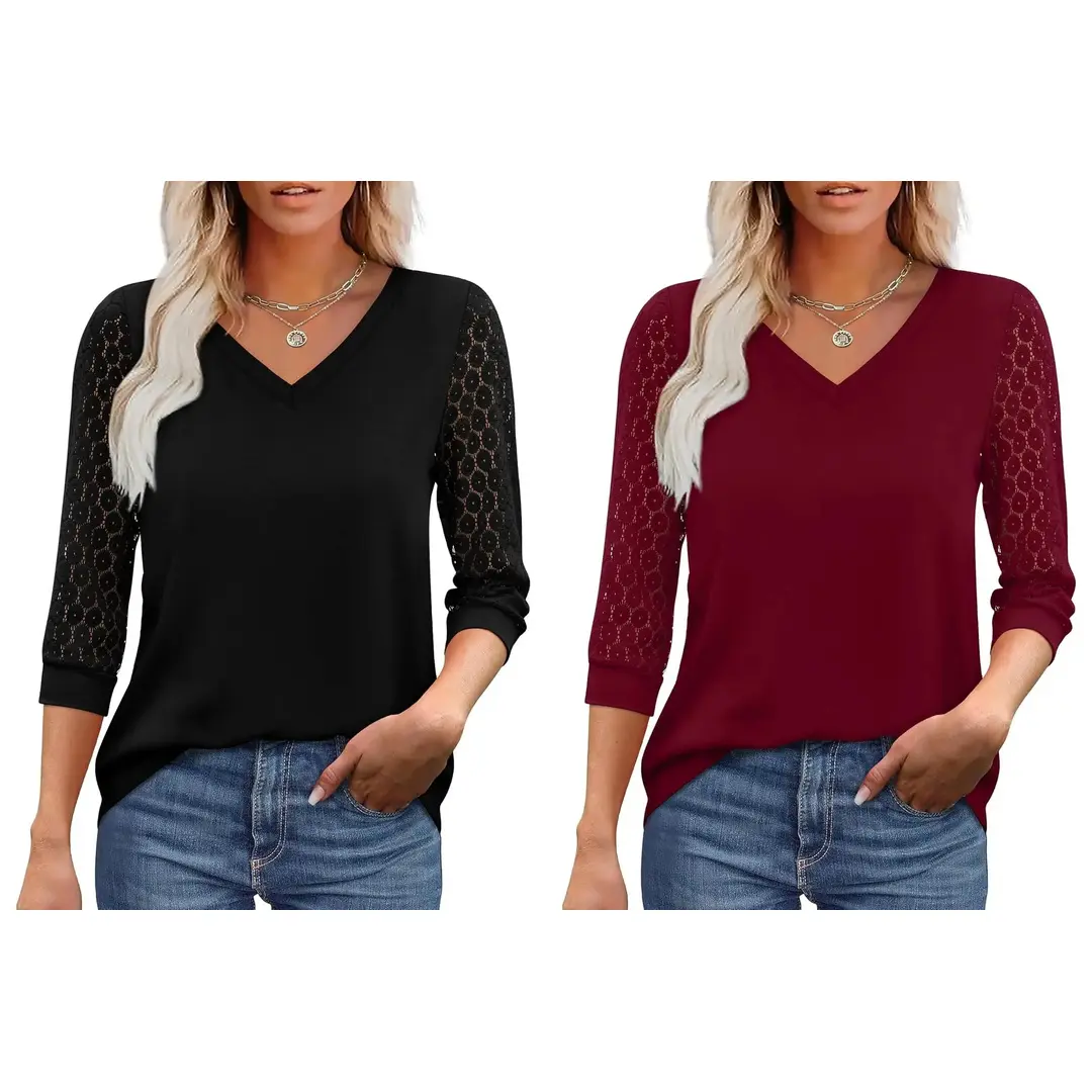 Womens Tops V-Neck Lace Tunic Tops
