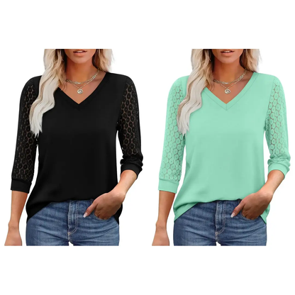 Womens Tops V-Neck Lace Tunic Tops