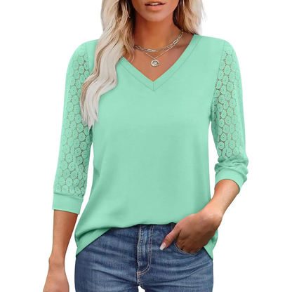 Womens Tops V-Neck Lace Tunic Tops