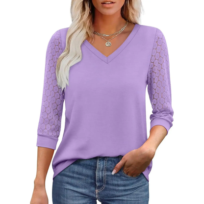 Womens Tops V-Neck Lace Tunic Tops