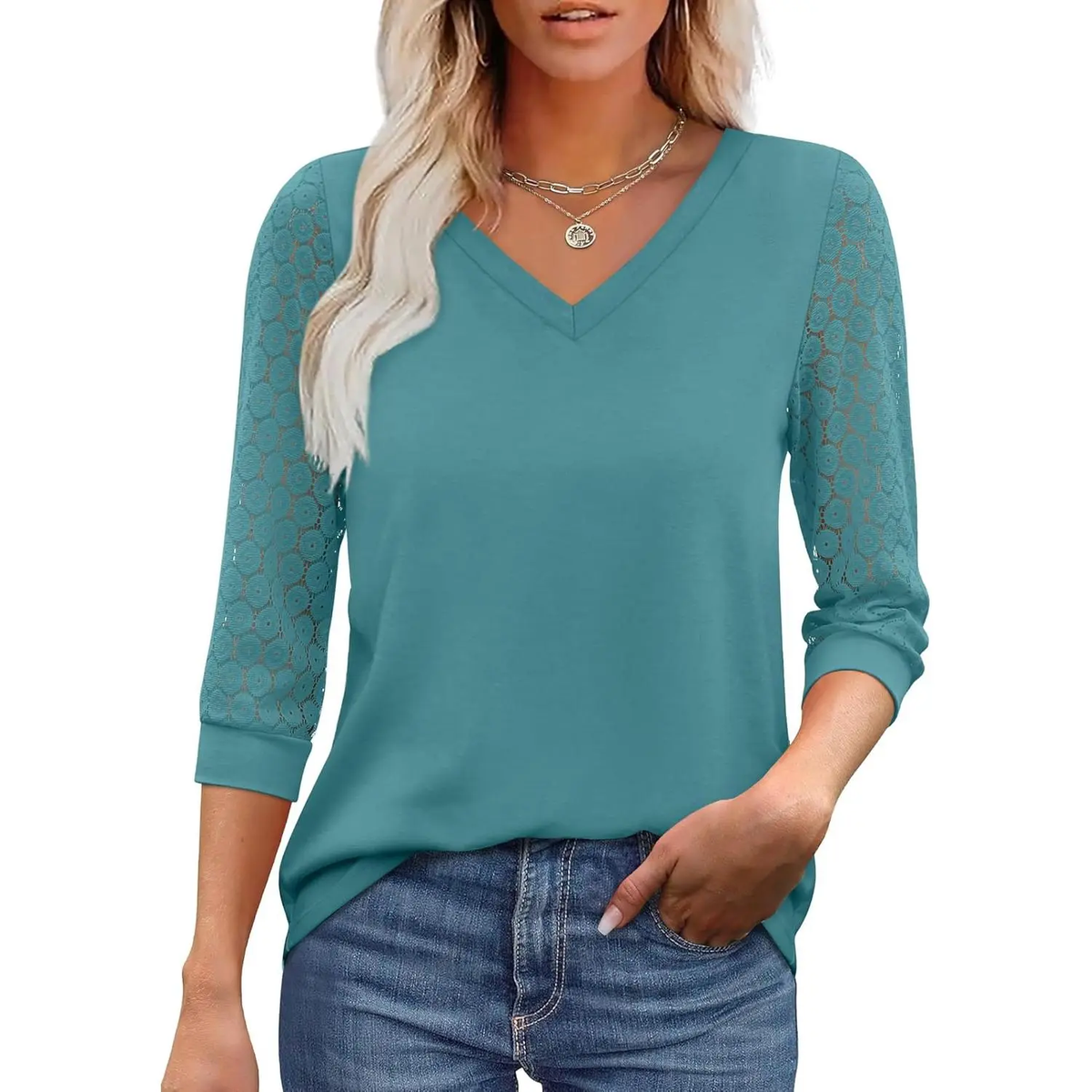 Womens Tops V-Neck Lace Tunic Tops