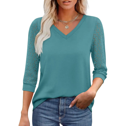 Womens Tops V-Neck Lace Tunic Tops