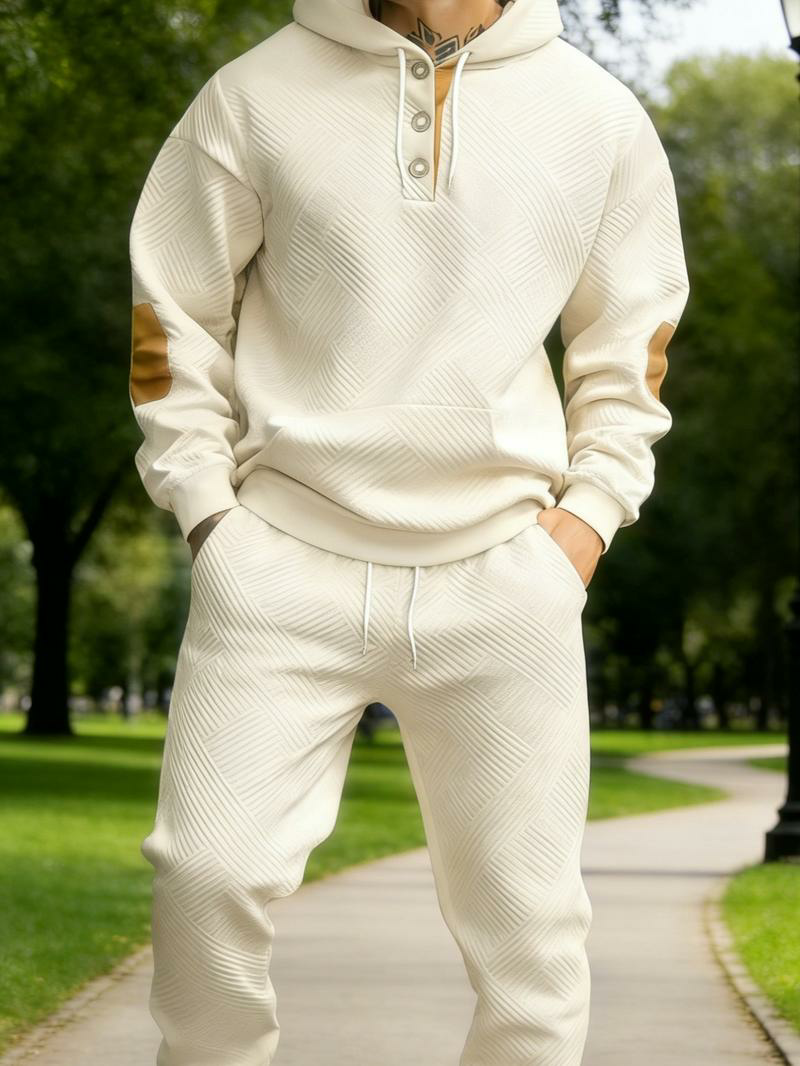 Men's 2-Piece Textured Hoodie Sweatsuit Set Outfit