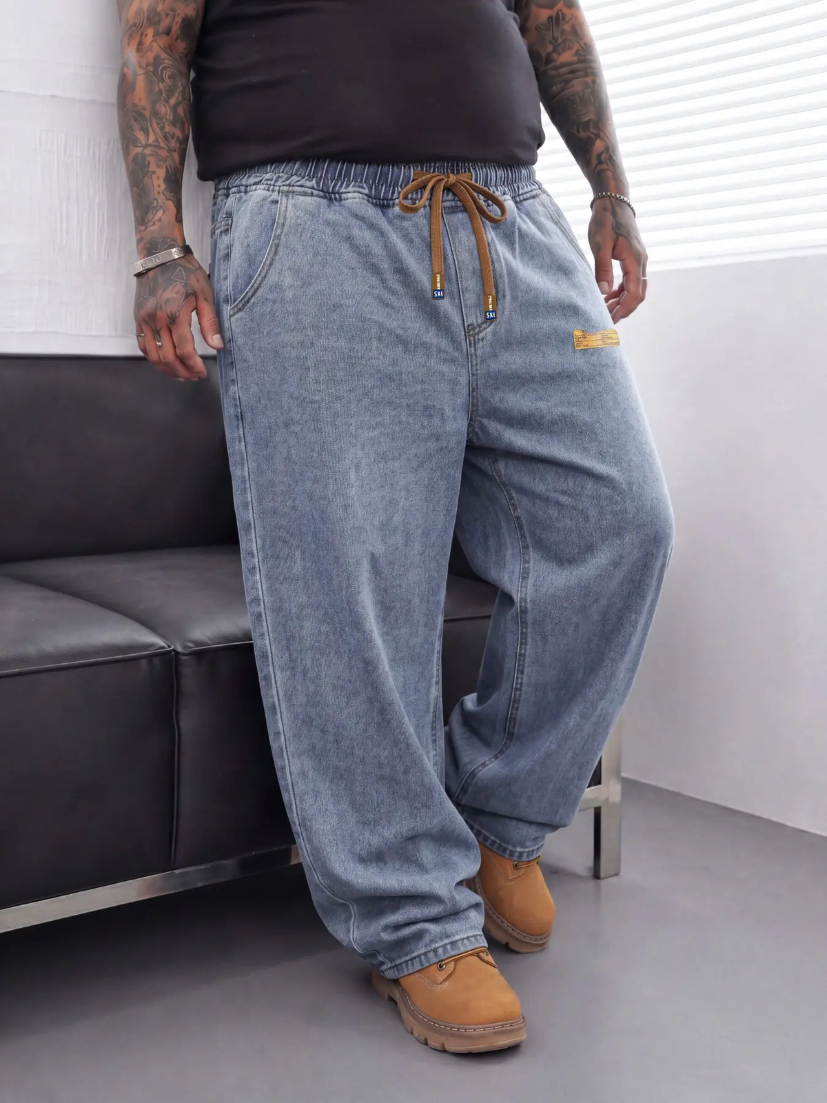 Men's Plus Size Wide Leg Jeans with Elastic Waist