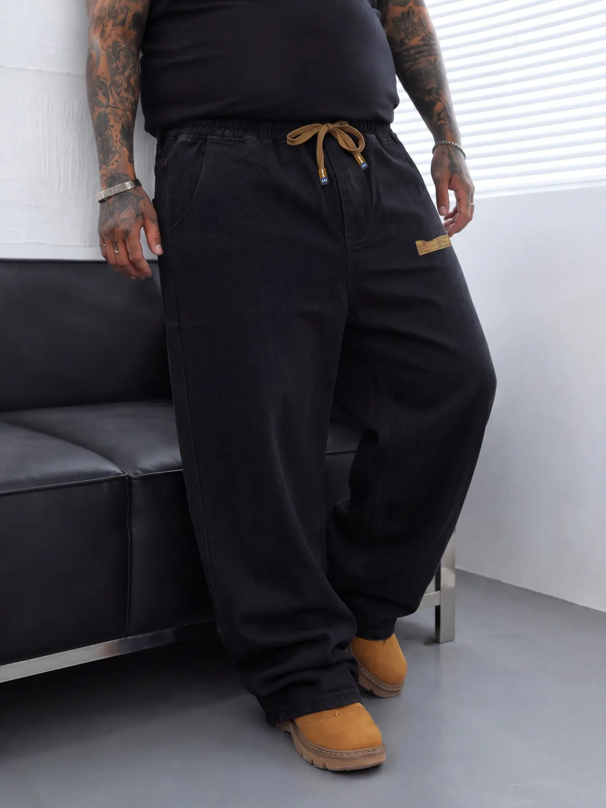 Men's Plus Size Wide Leg Jeans with Elastic Waist