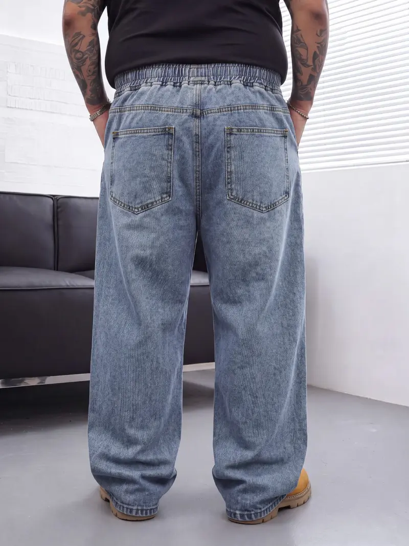 Men's Plus Size Wide Leg Jeans with Elastic Waist