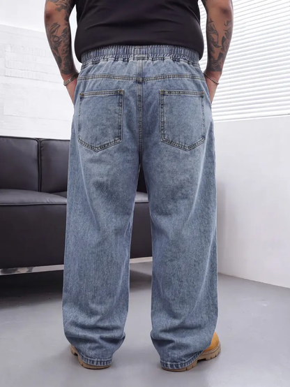 Men's Plus Size Wide Leg Jeans with Elastic Waist