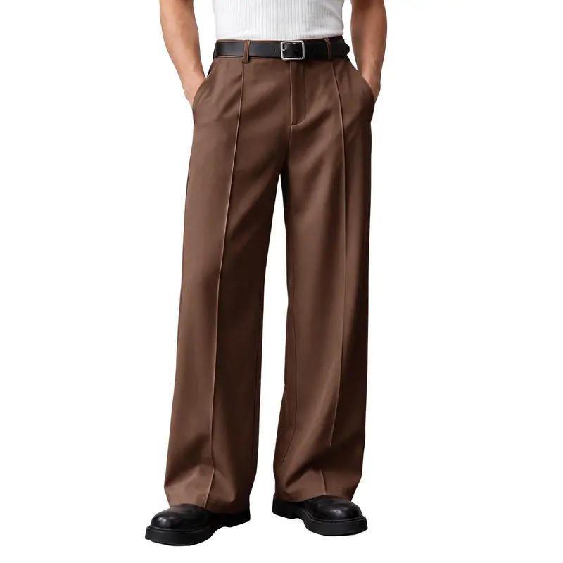 Men’s Pleated Wide-Leg Dress Pants – Relaxed Fit