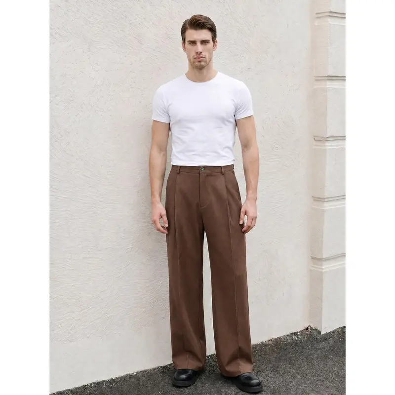 Men’s Pleated Wide-Leg Dress Pants – Relaxed Fit