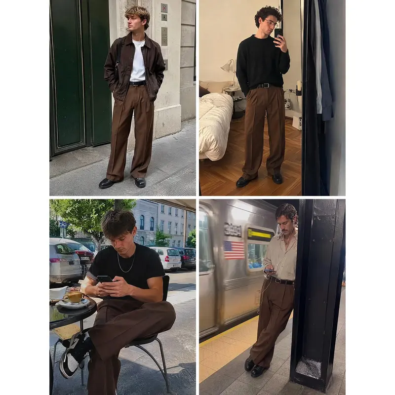 Men’s Pleated Wide-Leg Dress Pants – Relaxed Fit