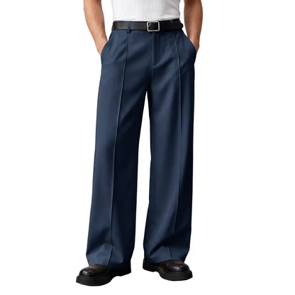 Men’s Pleated Wide-Leg Dress Pants – Relaxed Fit