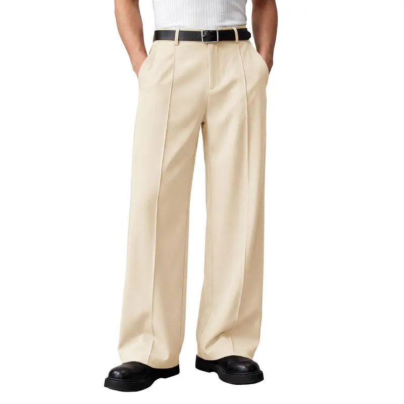 Men’s Pleated Wide-Leg Dress Pants – Relaxed Fit