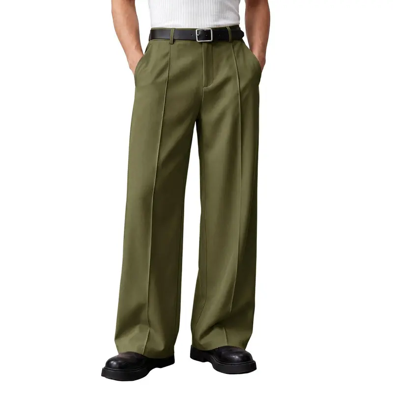 Men’s Pleated Wide-Leg Dress Pants – Relaxed Fit