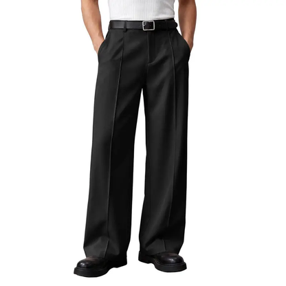 Men’s Pleated Wide-Leg Dress Pants – Relaxed Fit