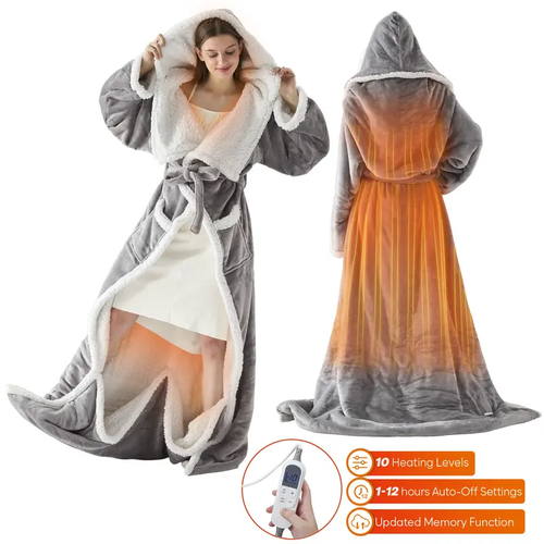 Women’s Wearable Heated Sherpa Blanket with Sleeves & Hood