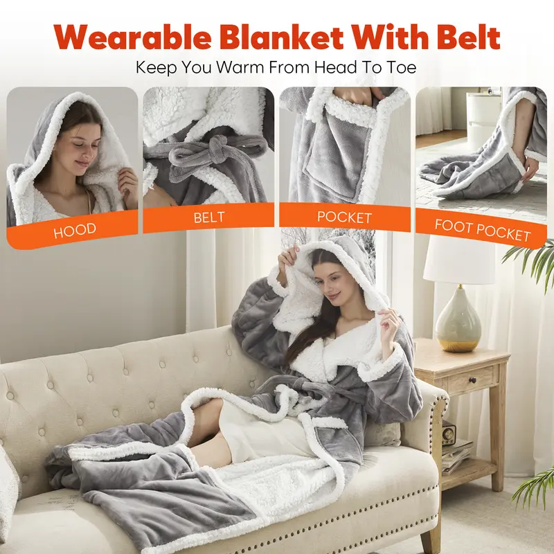 Women’s Wearable Heated Sherpa Blanket with Sleeves & Hood