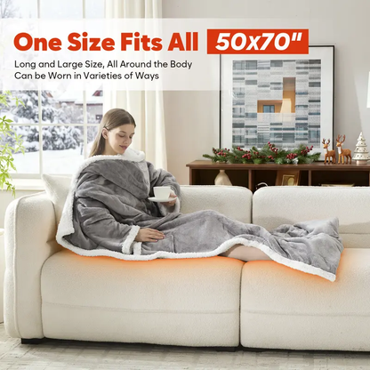 Women’s Wearable Heated Sherpa Blanket with Sleeves & Hood